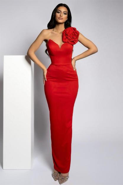 3D Flower One-Shoulder Bodycon Maxi Dress