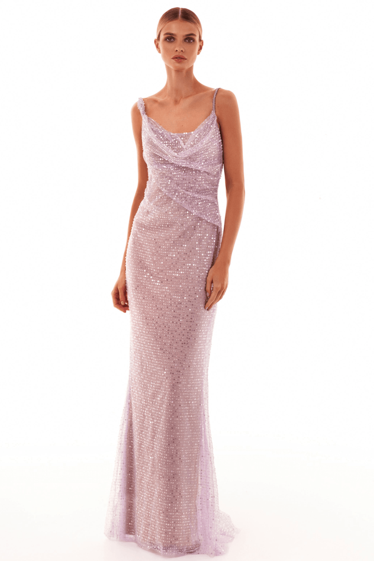 Sequin Cowl Neckline Backless Slip Maxi Dress