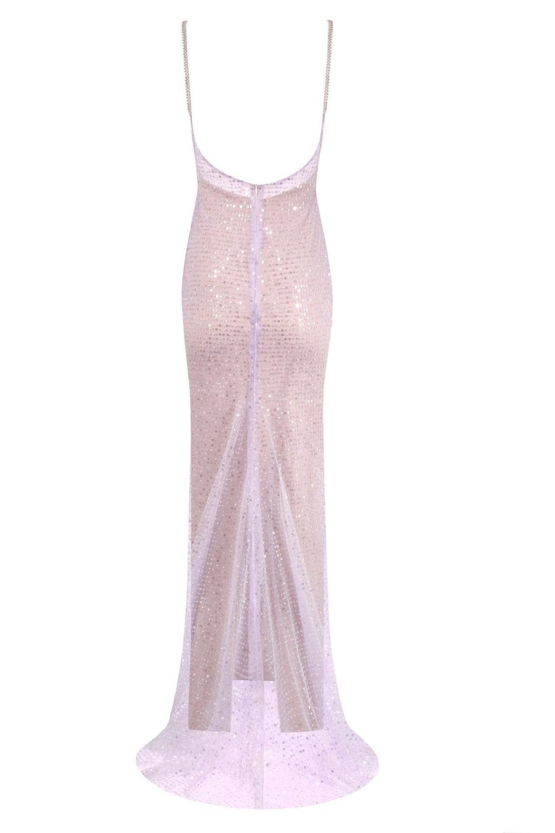 Sequin Cowl Neckline Backless Slip Maxi Dress