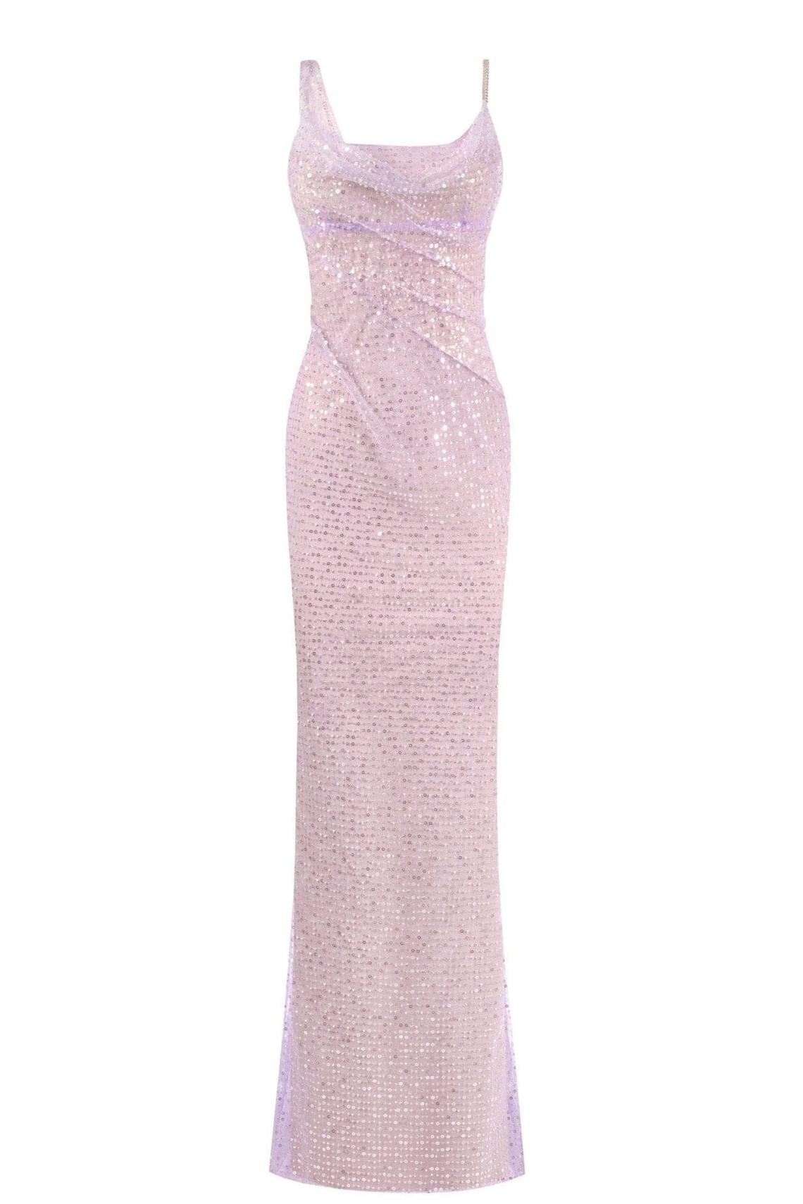 Sequin Cowl Neckline Backless Slip Maxi Dress