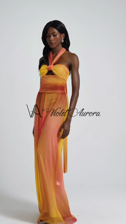 Metallic Pleated Cutout Halter Neck Maxi Dress