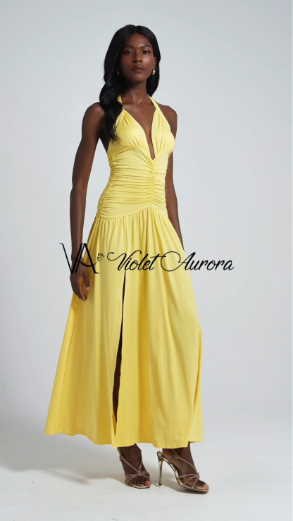 Jersey Gathering Halter Neck Maxi Dress