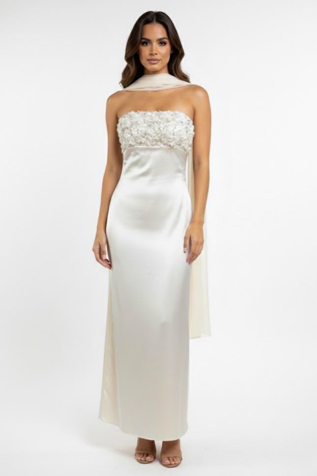 Sequin Splicing Satin Off-Shoulder Maxi Dress