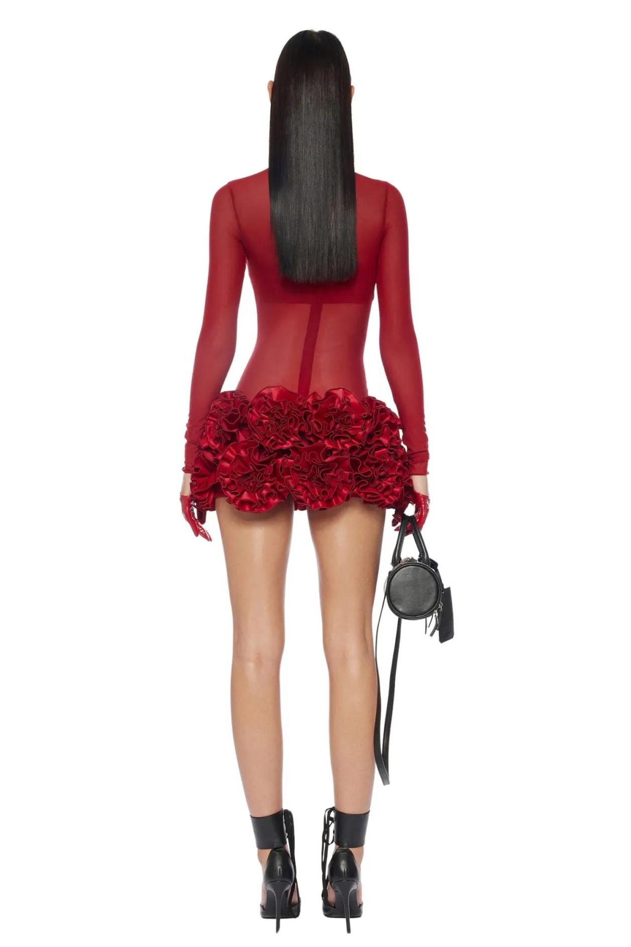 Mesh 3D Flower See-Through Mini Dress