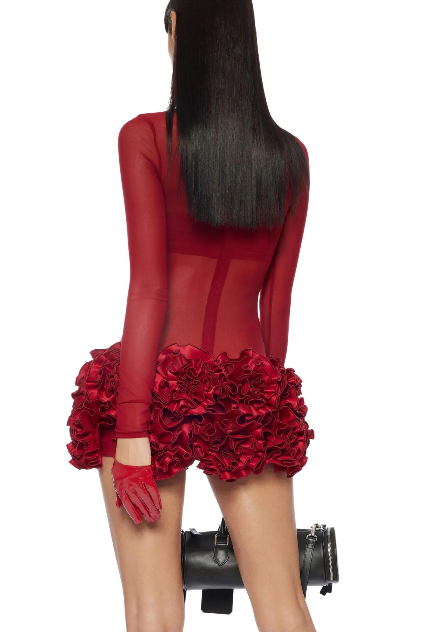Mesh 3D Flower See-Through Mini Dress