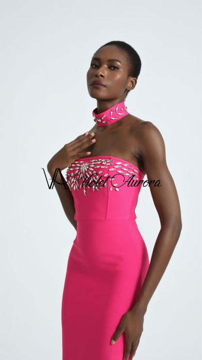 Bandage Off Shoulder Rhinestone Rivets Maxi Dress