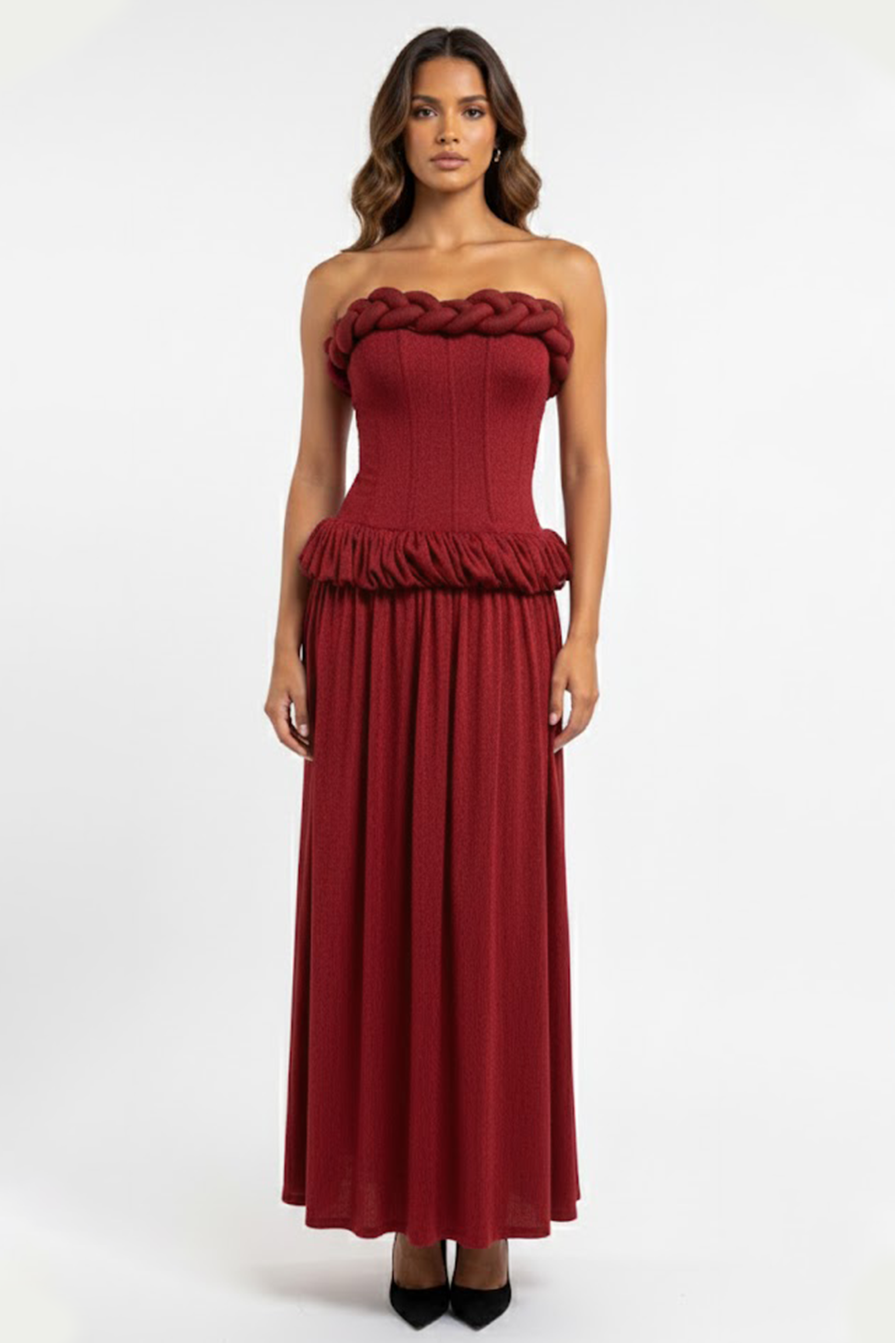 Jacquard Decorative Rope Off Shoulder Maxi Dress