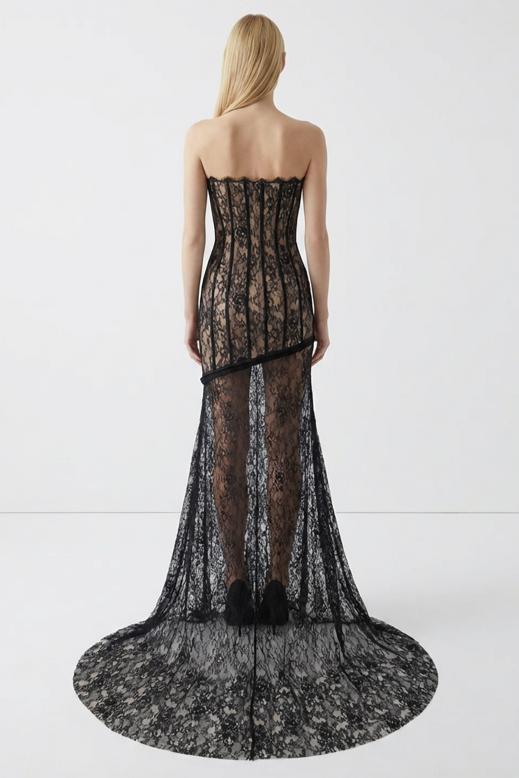 Lace Off-Shoulder See-Through Maxi Dress