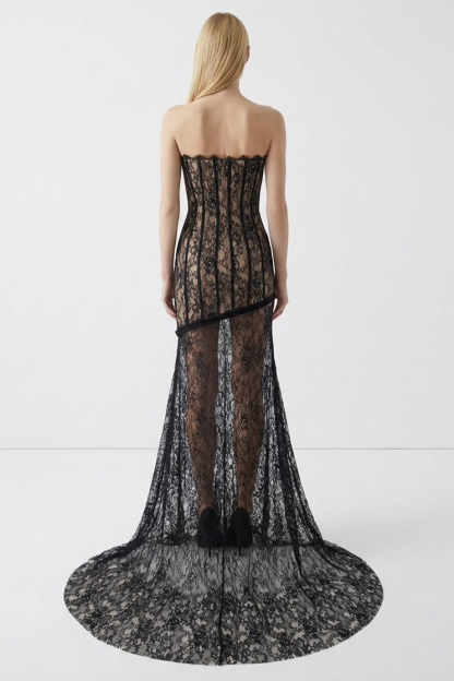 Lace Off-Shoulder See-Through Maxi Dress