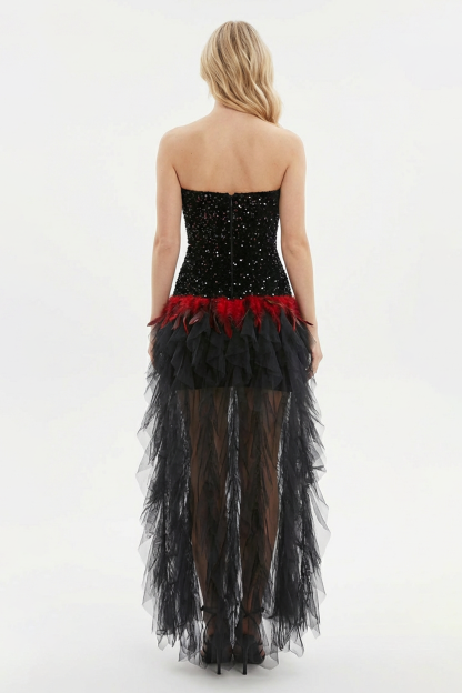 Mesh Splicing Sequin Feather Maxi Dress