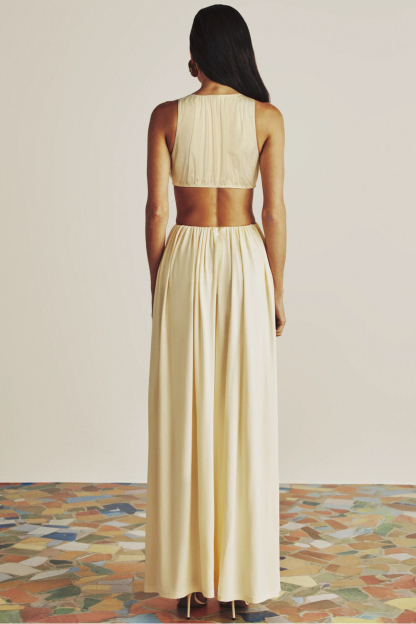 Round Neck Cut-Out Solid Maxi Dress