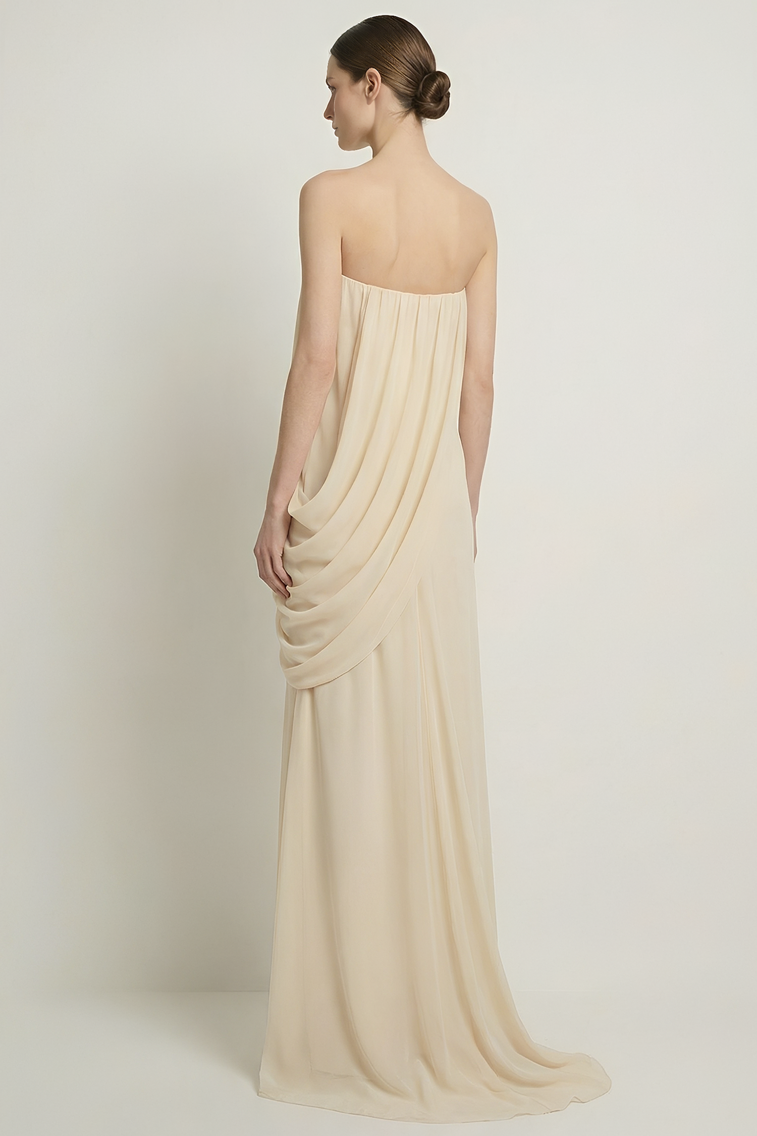 Solid Chiffon Gathering Off Shoulder Maxi Dress