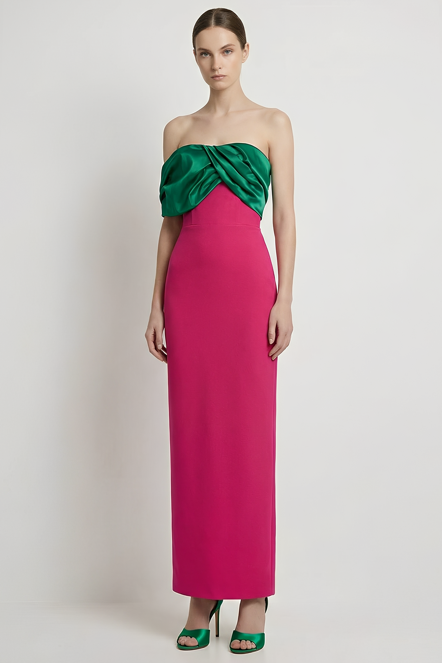 Satin Contrast Color Off Shoulder Maxi Dress