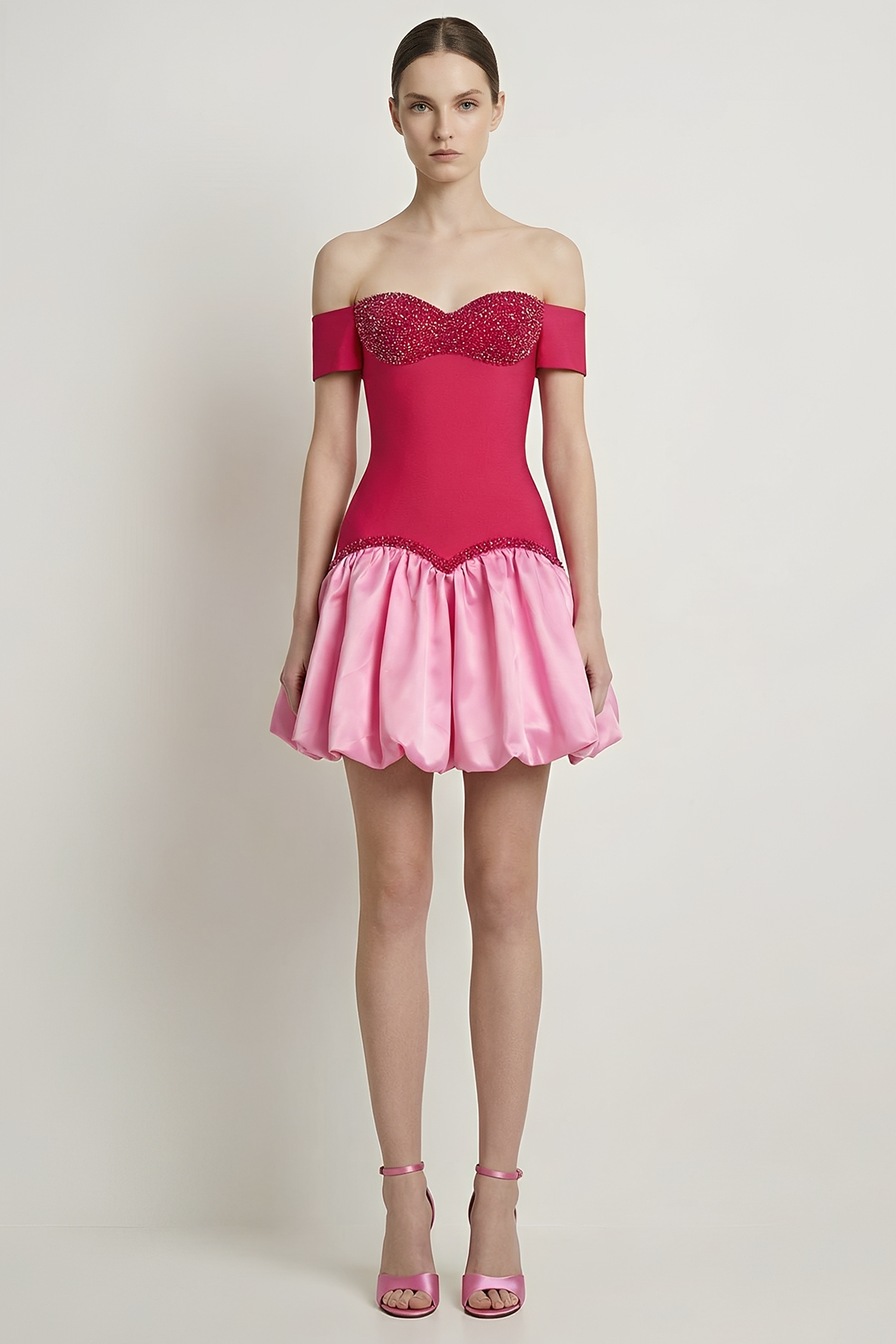 Bandage Splicing Satin Rivet Mini Dress