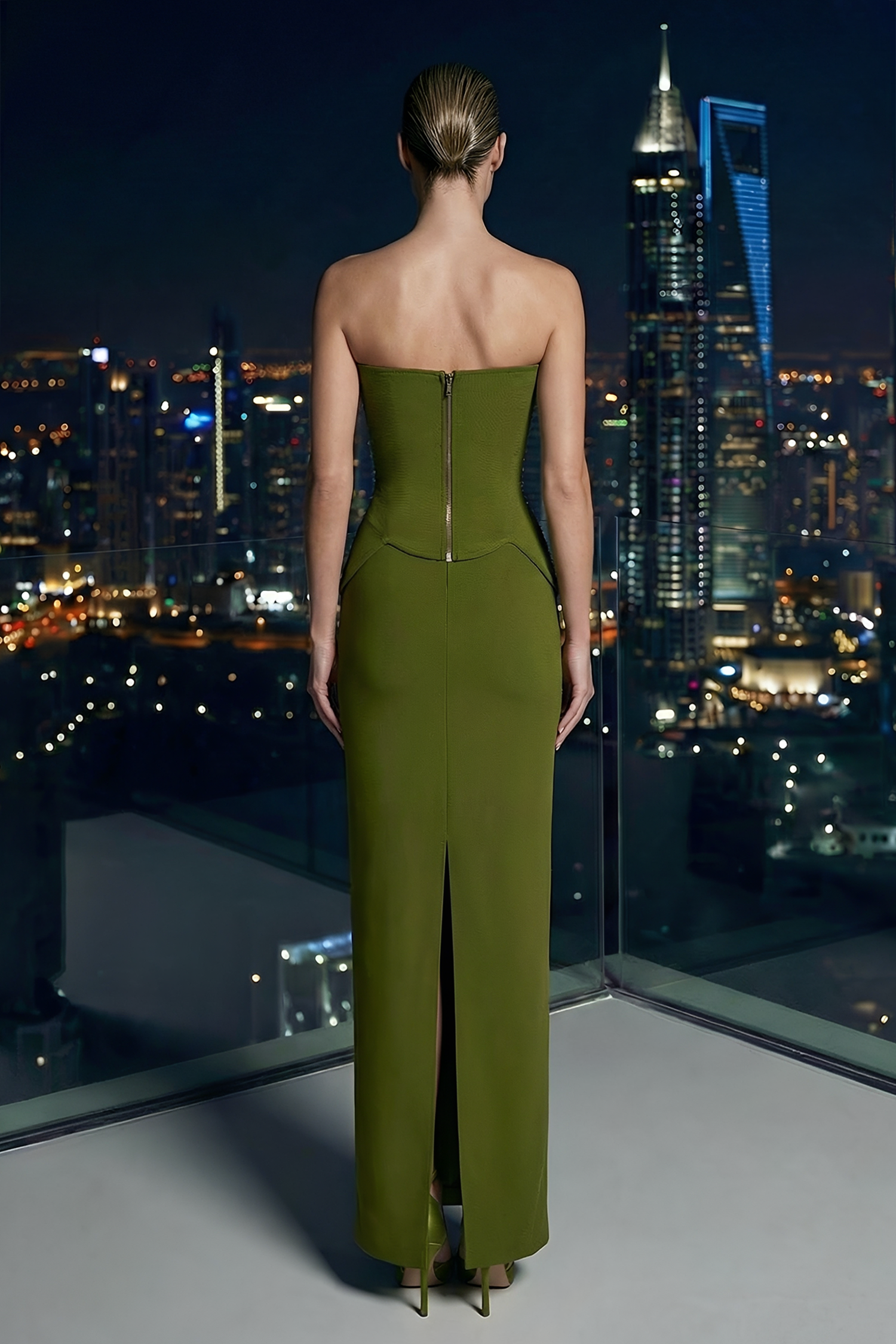 Bandage Rivet Off Shoulder Top & Hight Waist  Maxi Skirt Set