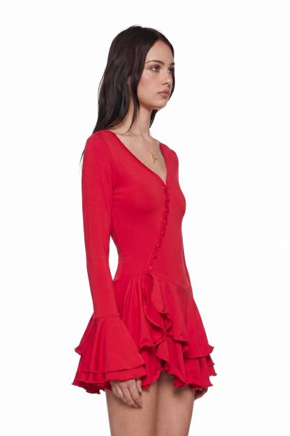 Jersey Single Breasted Ruffle Mini Dress