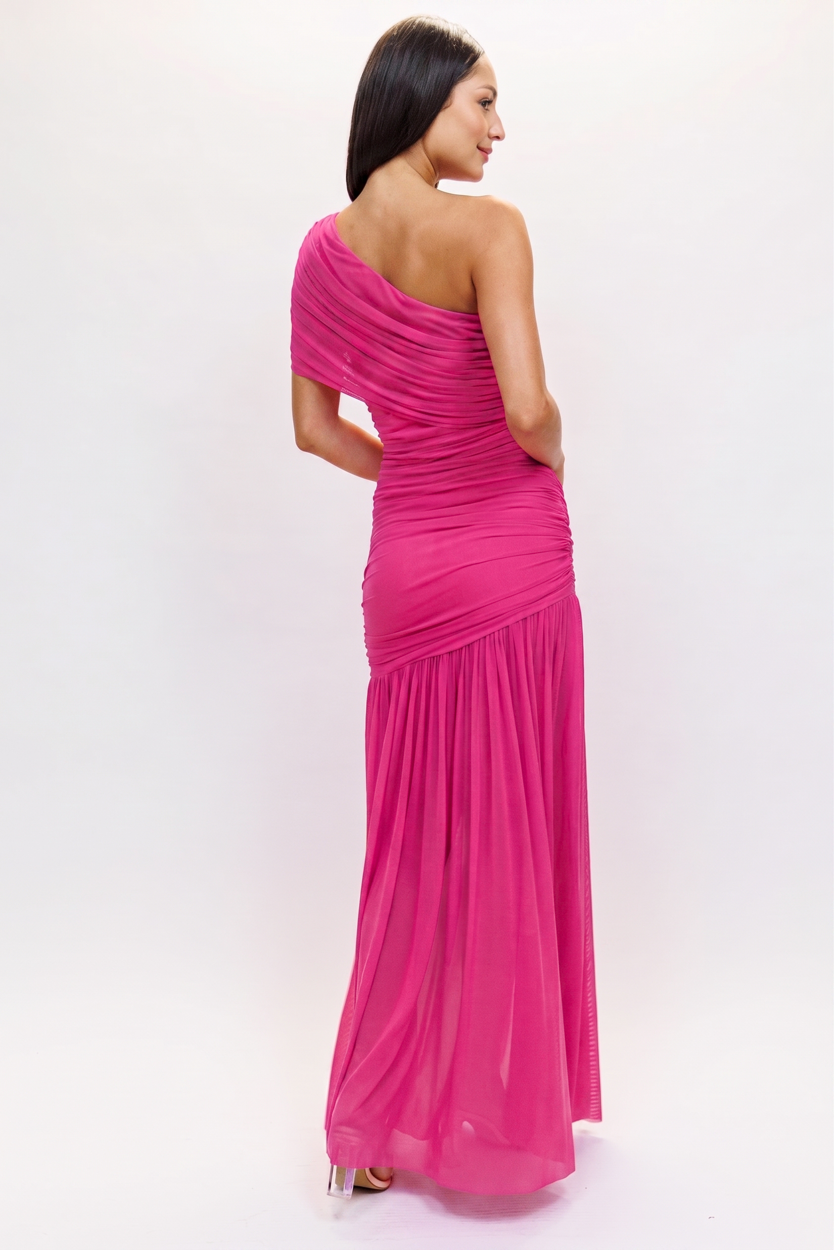 Mesh One Shoulder Slit Maxi Dress