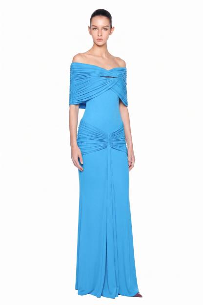 Jersey Metal Decorations Off Shoulder Maxi Dress