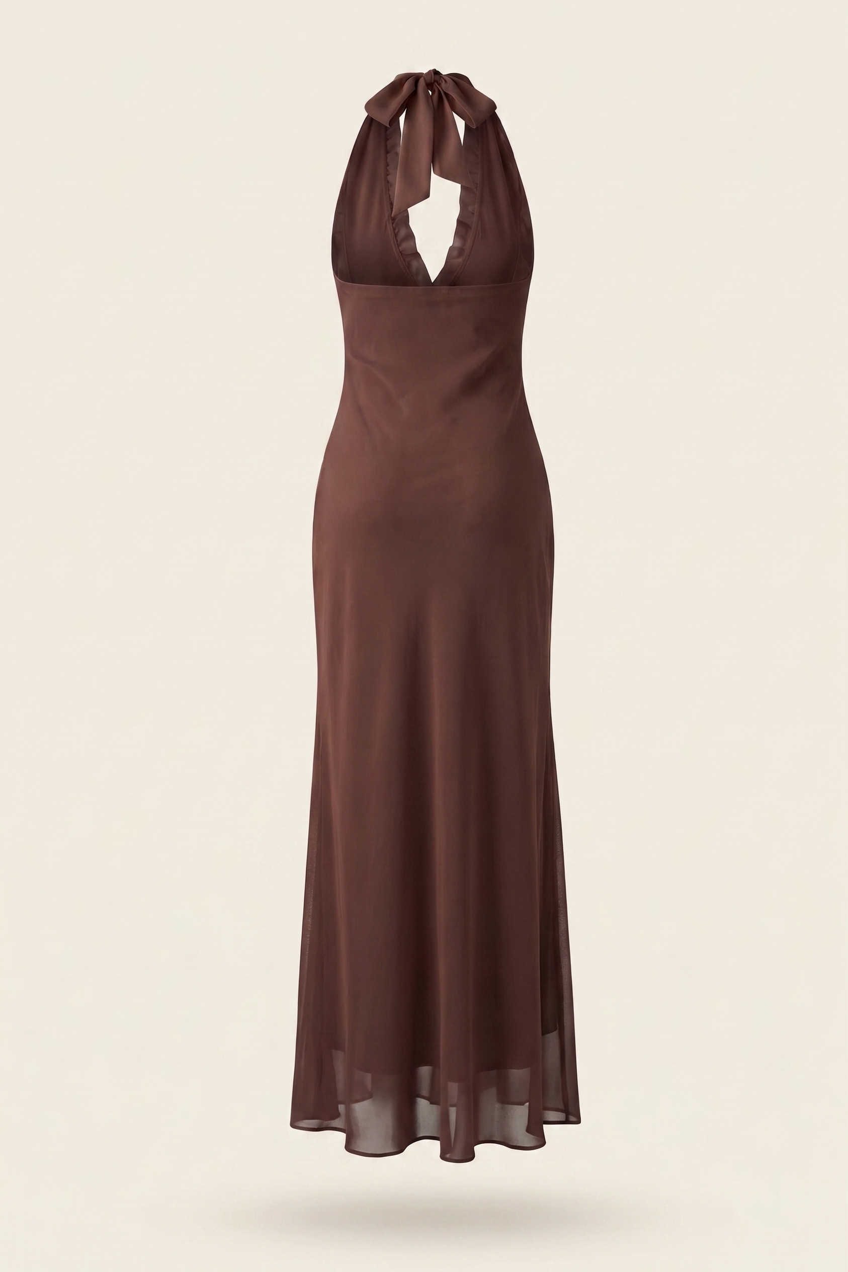 Mesh Halter Neck Frill Maxi Dress