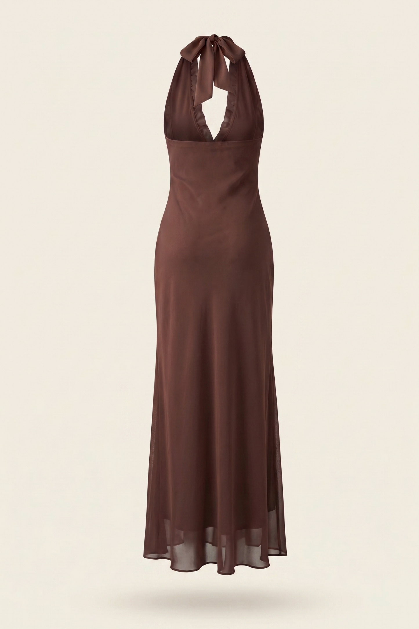 Mesh Halter Neck Frill Maxi Dress
