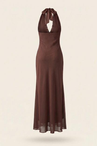Mesh Halter Neck Frill Maxi Dress