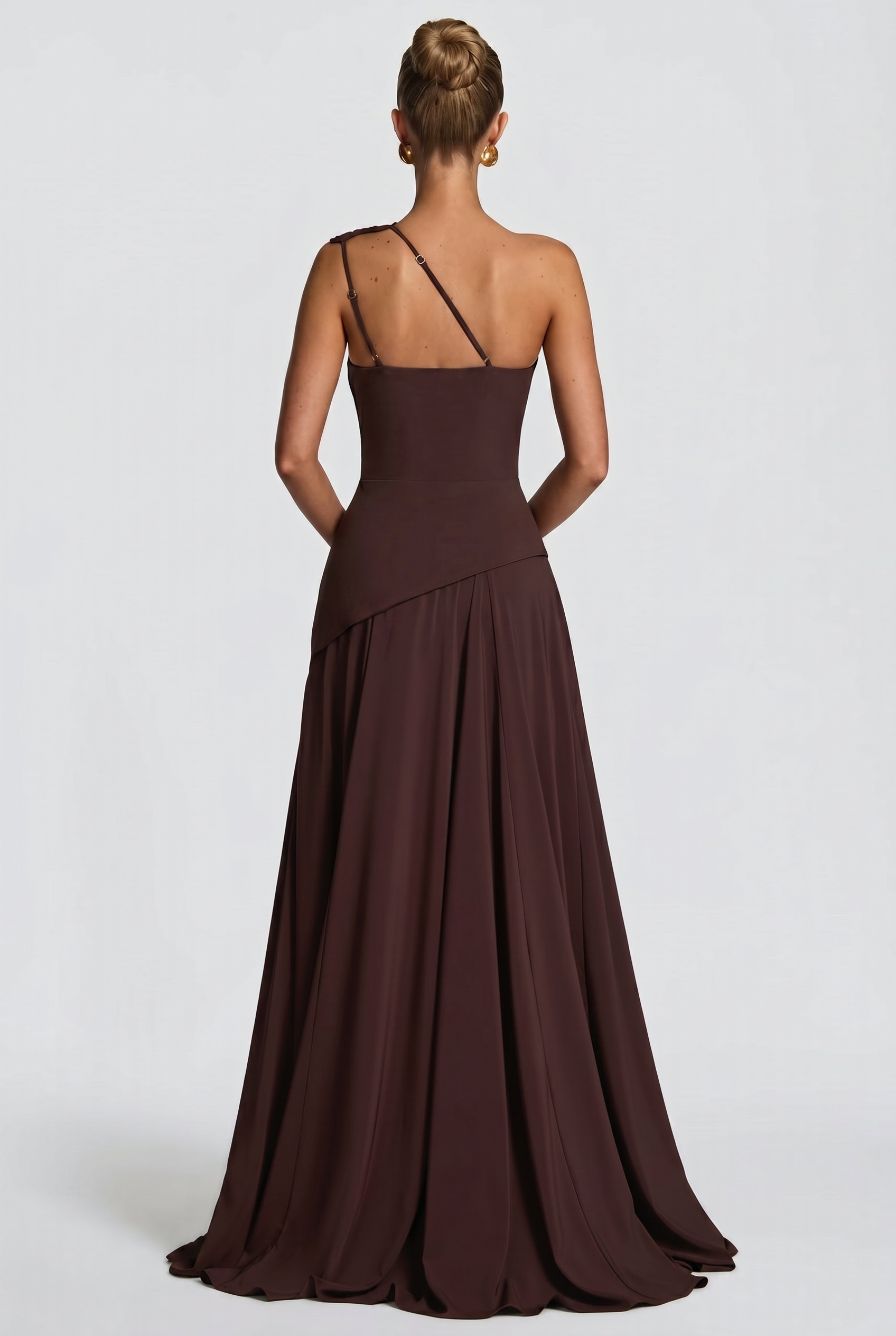 Jersey One Shoulder Gathering Maxi Dress