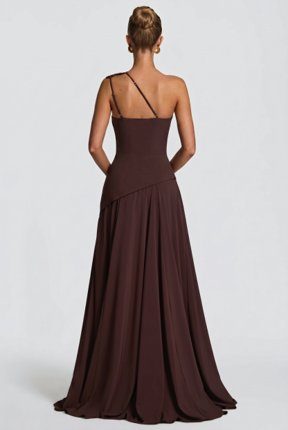 Jersey One Shoulder Gathering Maxi Dress