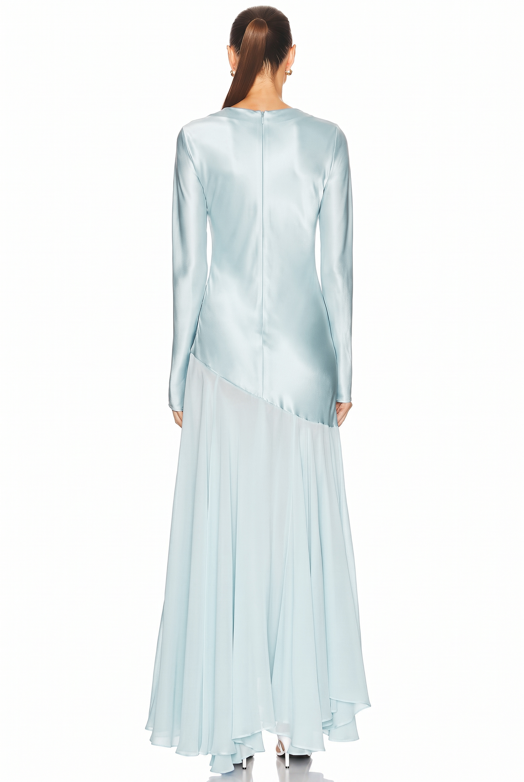 Satin Splicing Chiffon Long Sleeve Maxi Dress