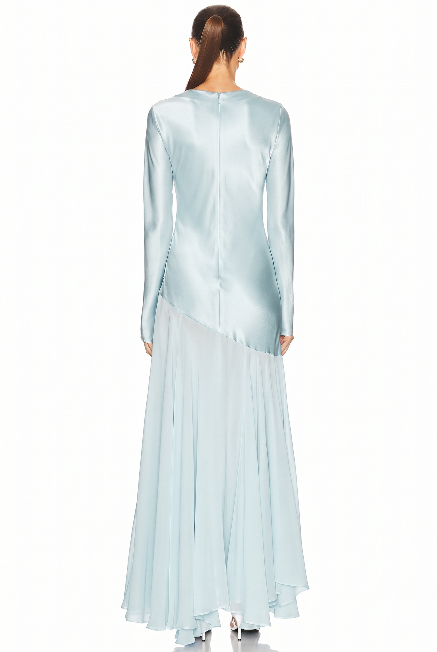 Satin Splicing Chiffon Long Sleeve Maxi Dress