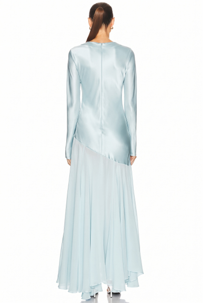 Satin Splicing Chiffon Long Sleeve Maxi Dress