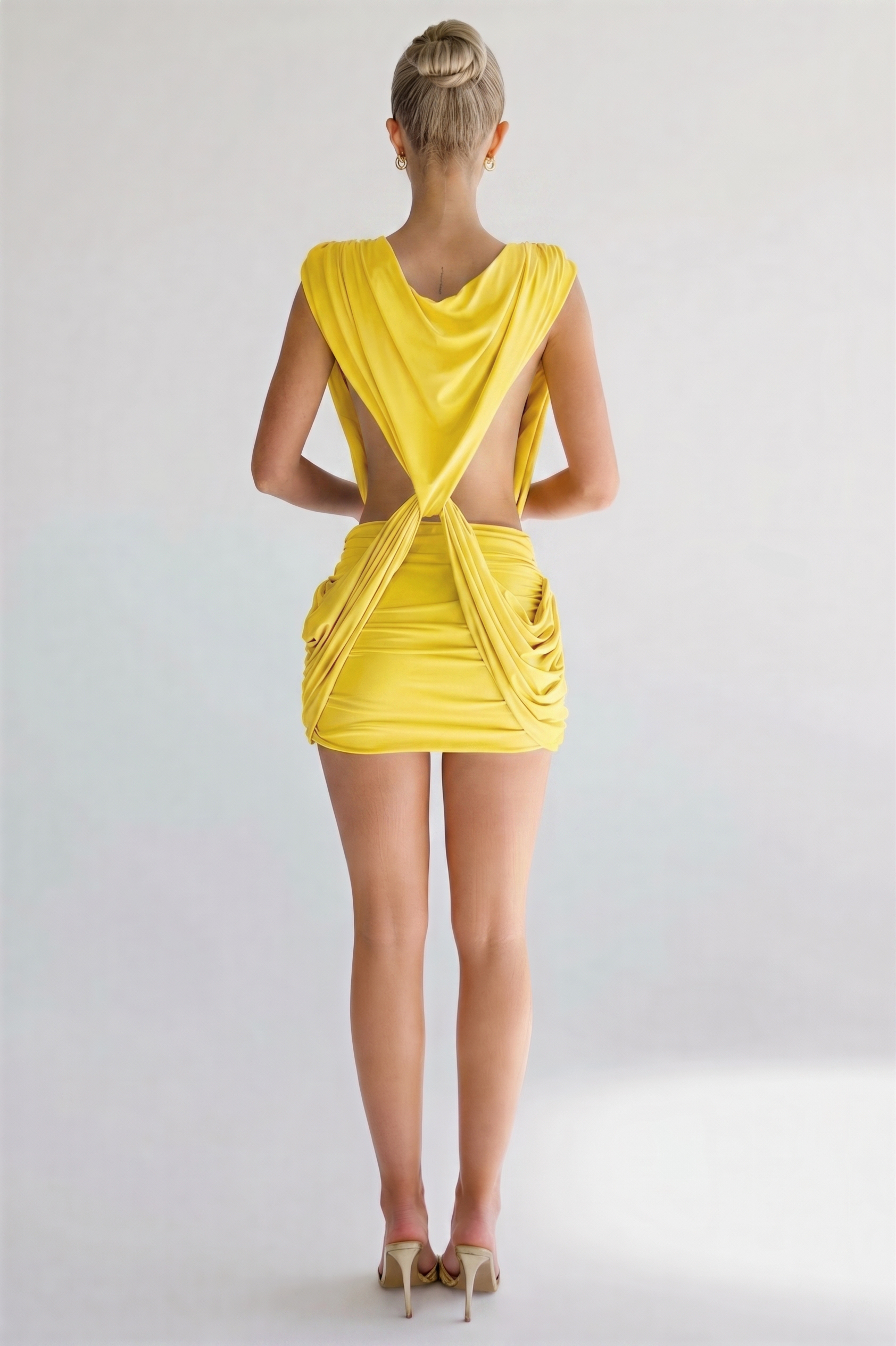 Deep V Twist Ruched Sleeveless Mini Dress
