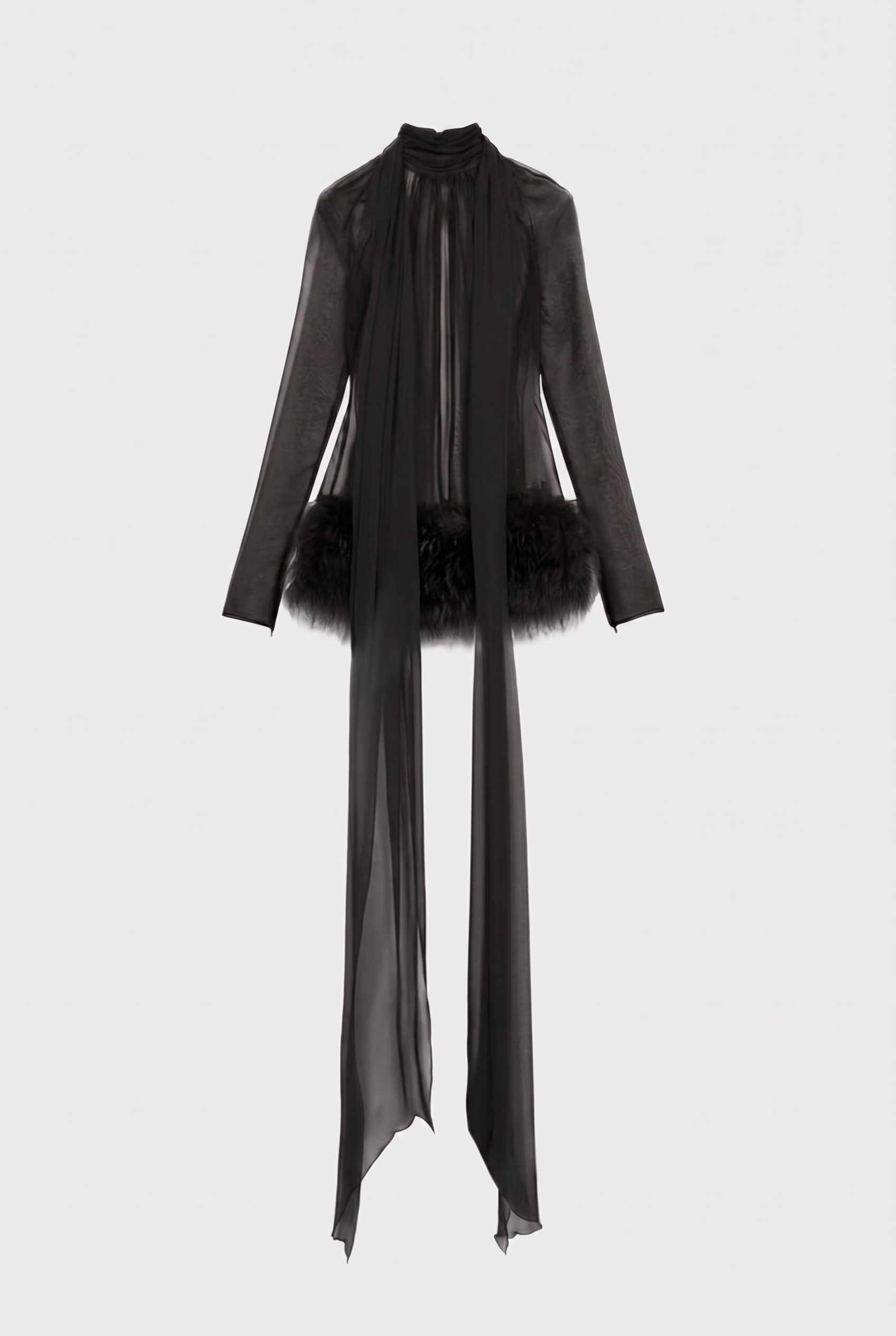 Chiffon Fur Spliced High Neck Long Sleeve Mini Dress