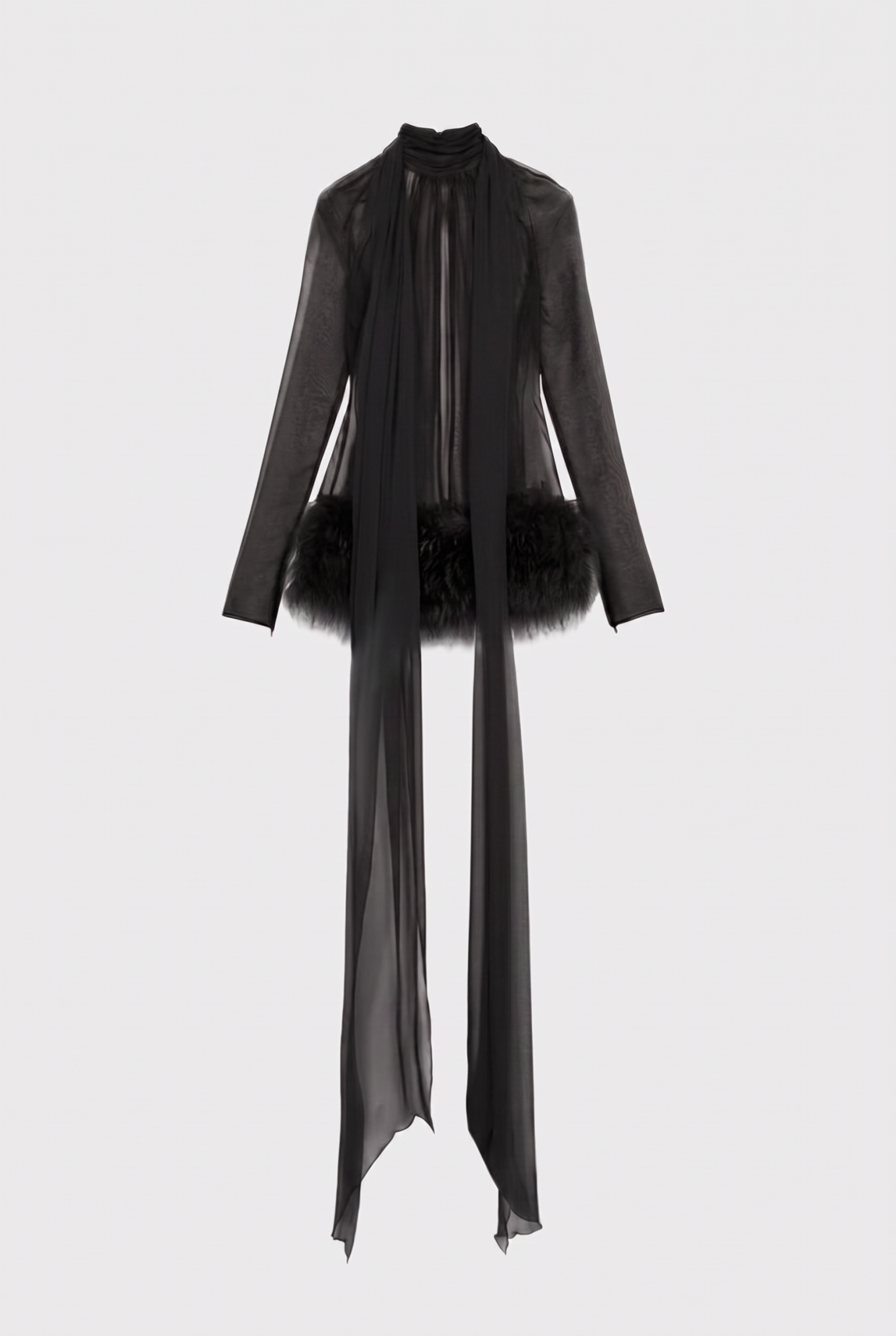 Chiffon Fur Spliced High Neck Long Sleeve Mini Dress
