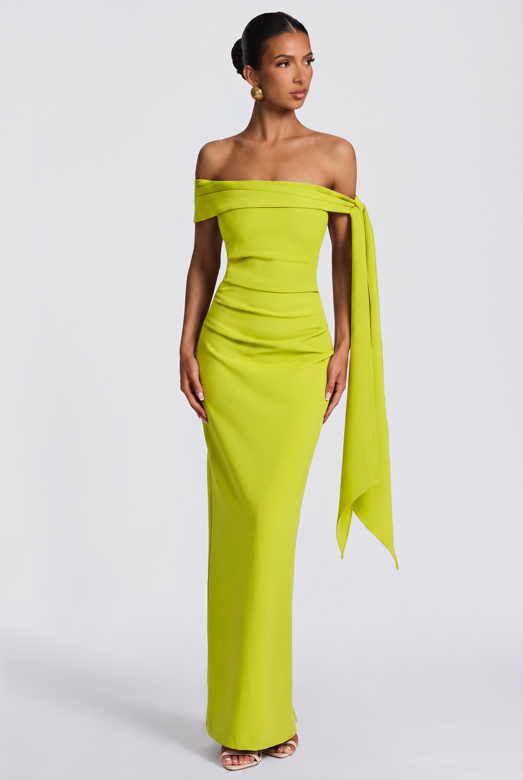 Solid Off-Shoulder Tie-Up Maxi Dress