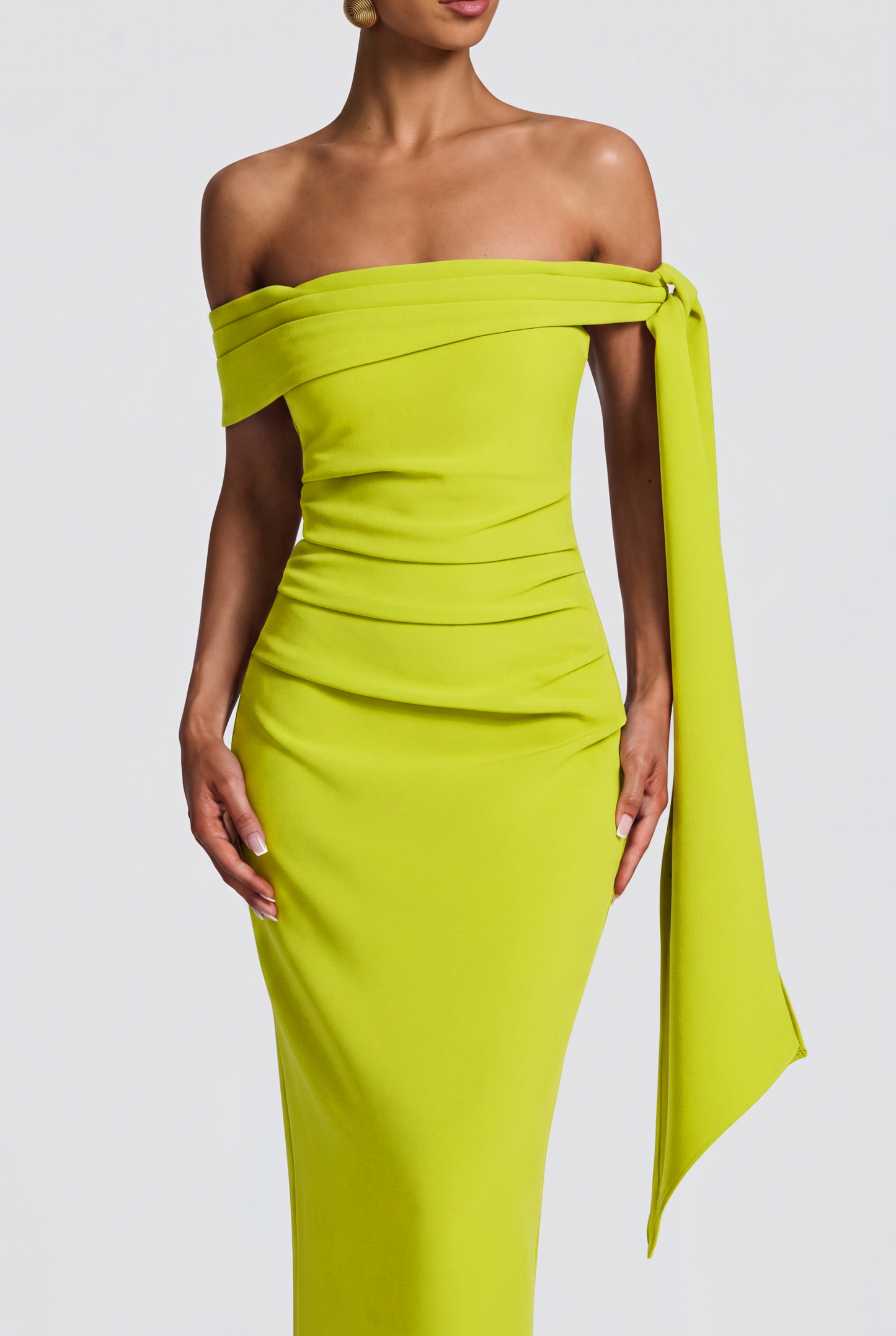 Solid Off-Shoulder Tie-Up Maxi Dress