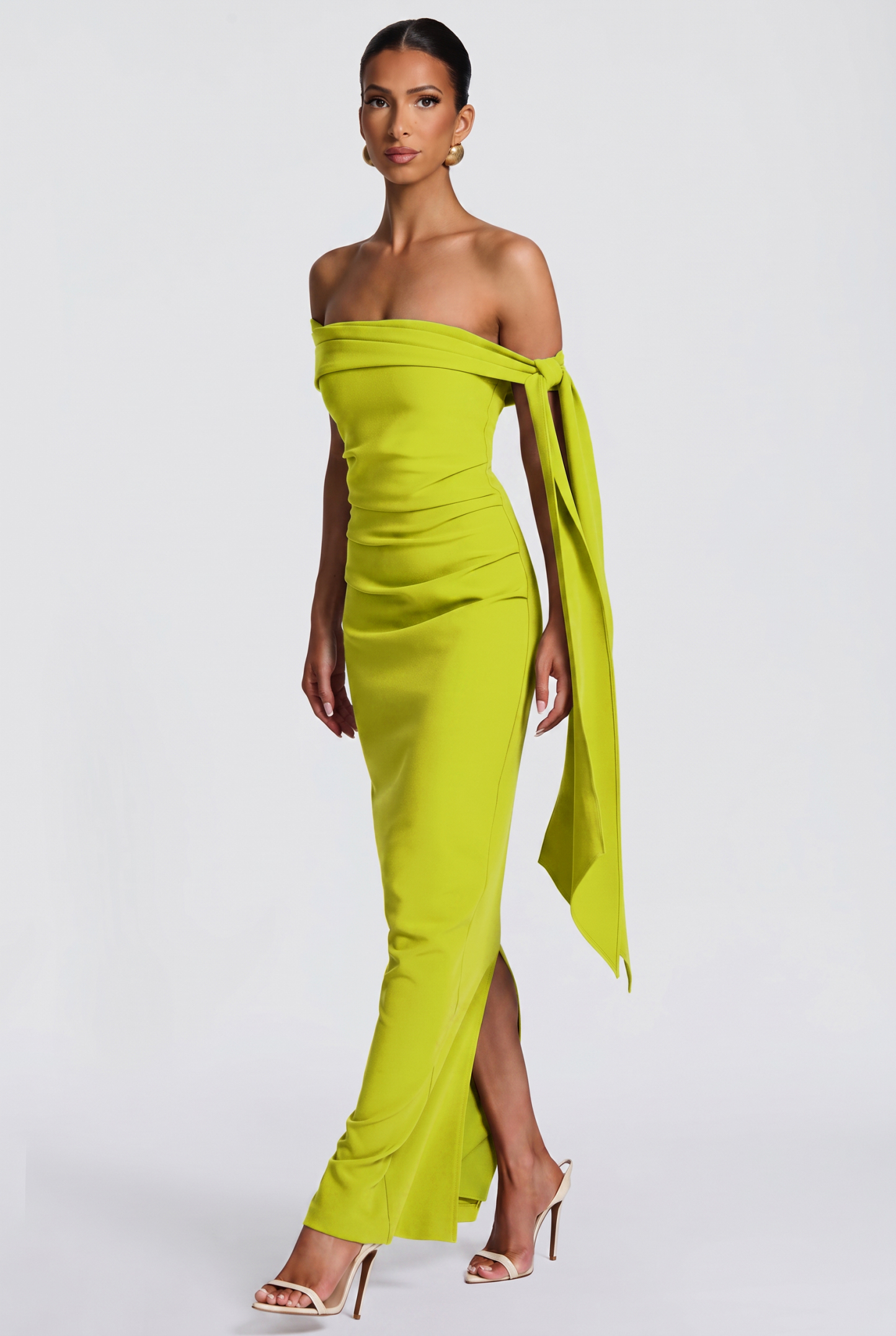 Solid Off-Shoulder Tie-Up Maxi Dress