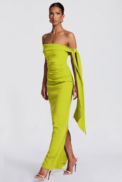 Solid Off-Shoulder Tie-Up Maxi Dress