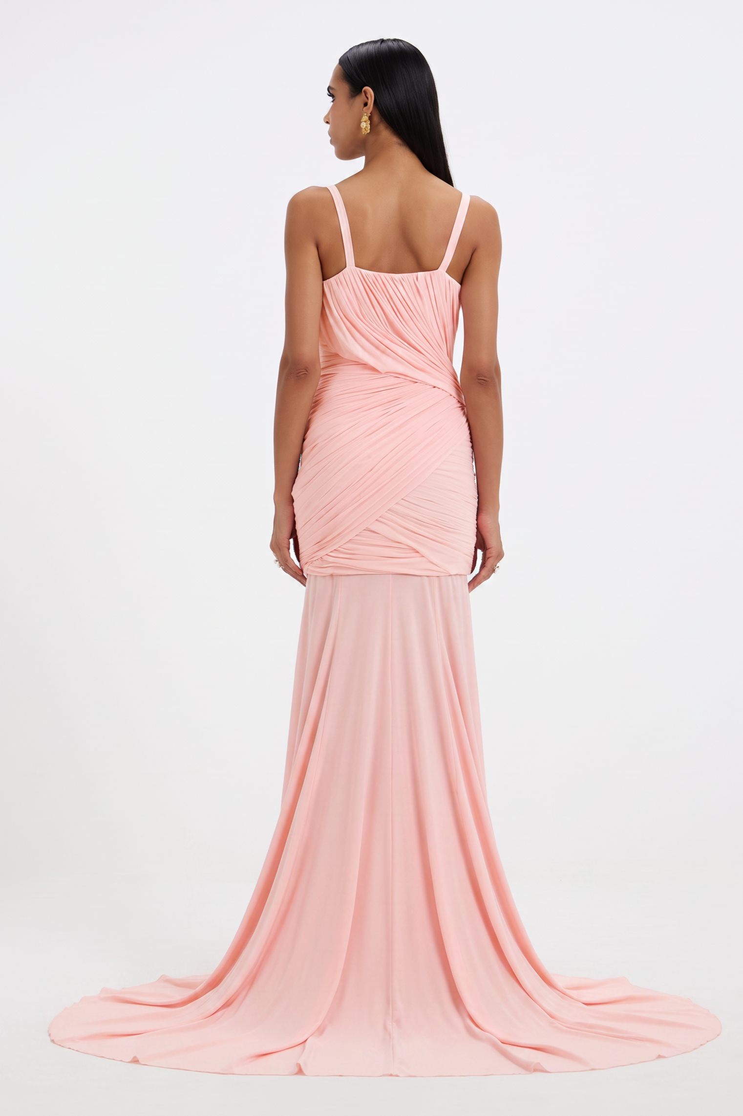 Mesh V-Neck Gathering Maxi Dress