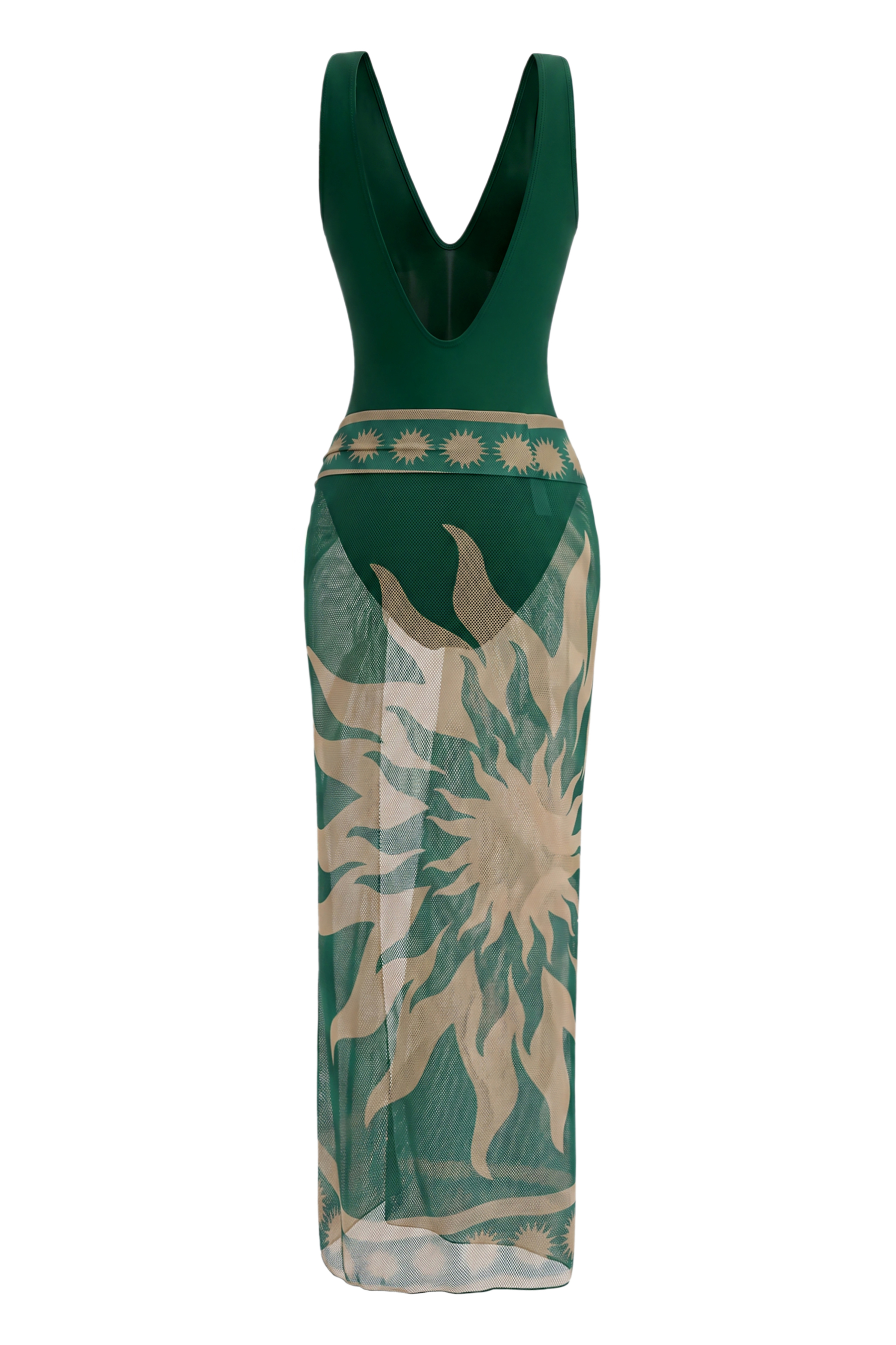 Metallic Conch Decorated One Piece Swimsuit & Tie-Wrap Cover Up Skirt Set
