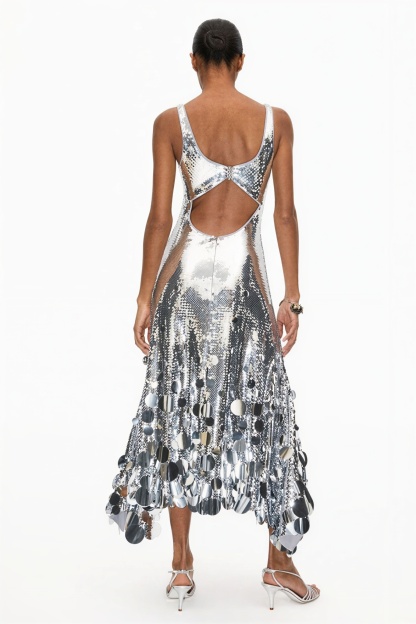 Sequin Backless Sleeveless Midi Dress