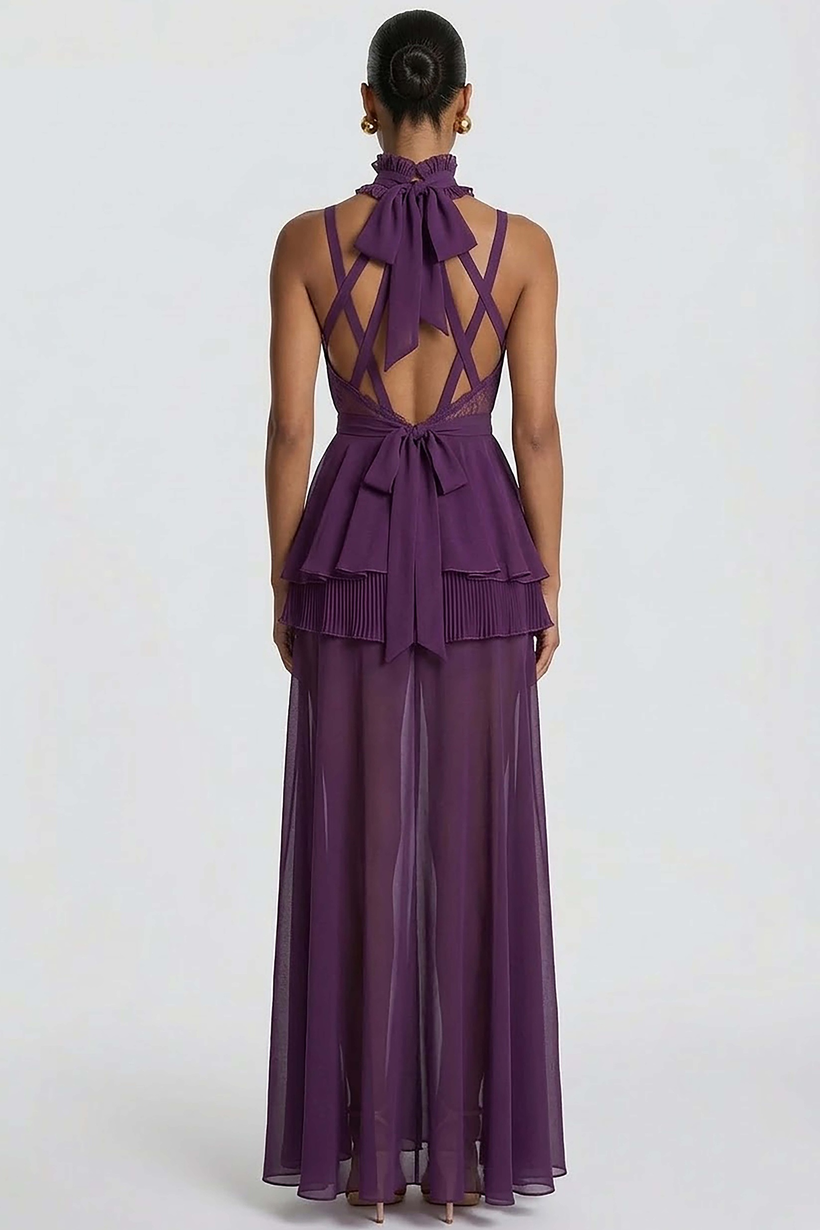 Chiffon Cut-Out Tie-Up Maxi Dress