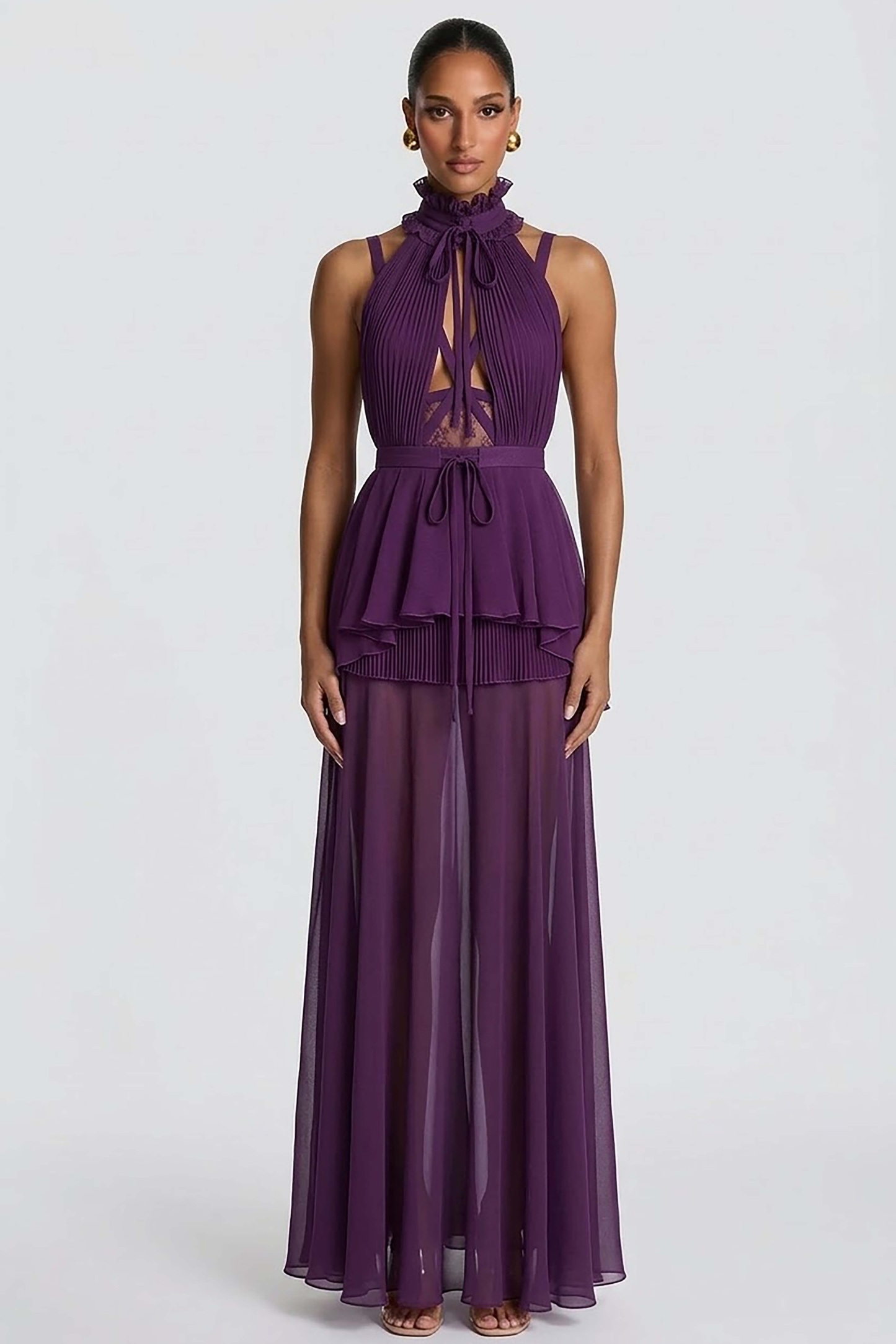 Chiffon Cut-Out Tie-Up Maxi Dress