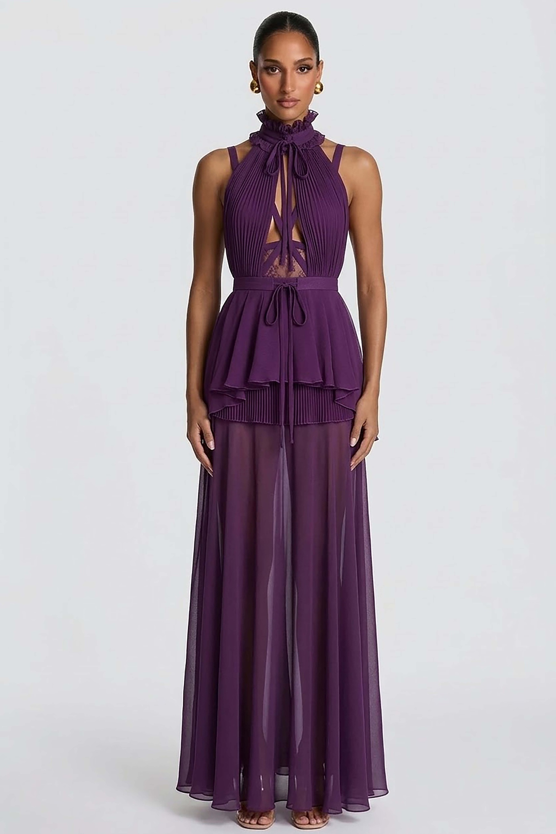 Chiffon Cut-Out Tie-Up Maxi Dress