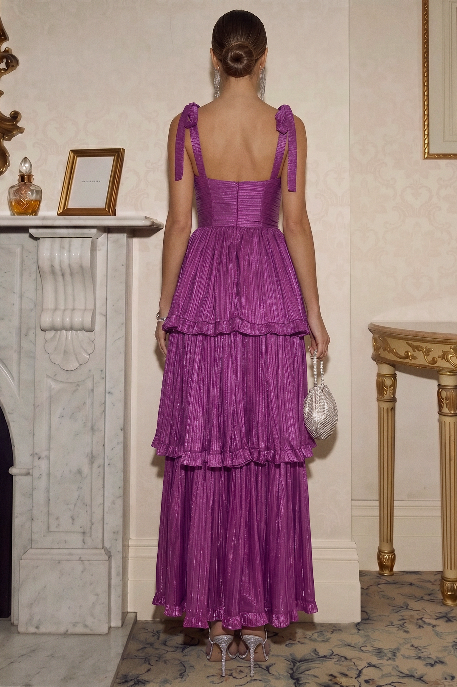 Luxury Ruffle Tie-Up Midi Dress