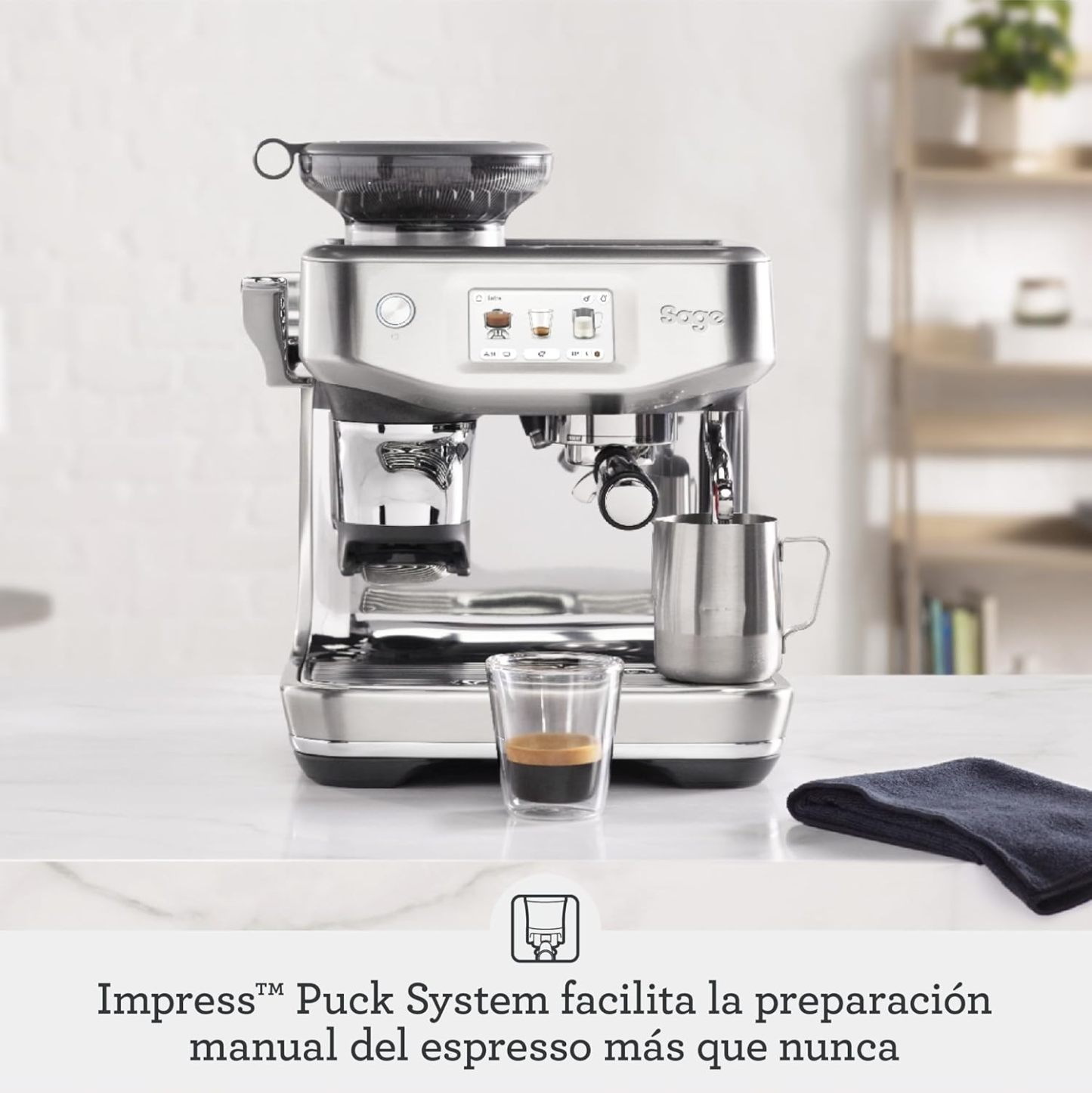 Sage Barista Touch Impress - Cafetera Profesional con Espumador de Leche Automático y Molinillo Incorporado, Acero Inoxidable