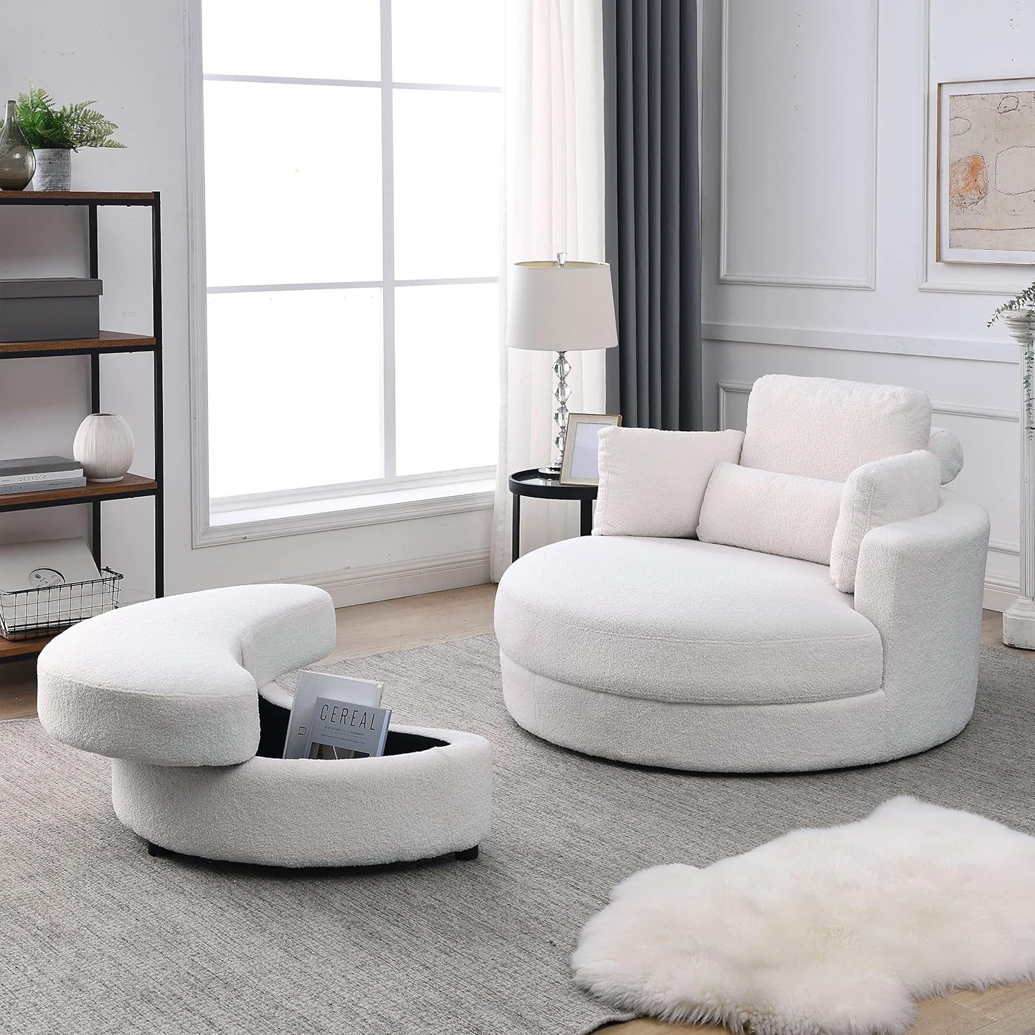 HomthtSof Swivel Accent Barrel Modern Grey Sofa Lounge Club Big Round Chair