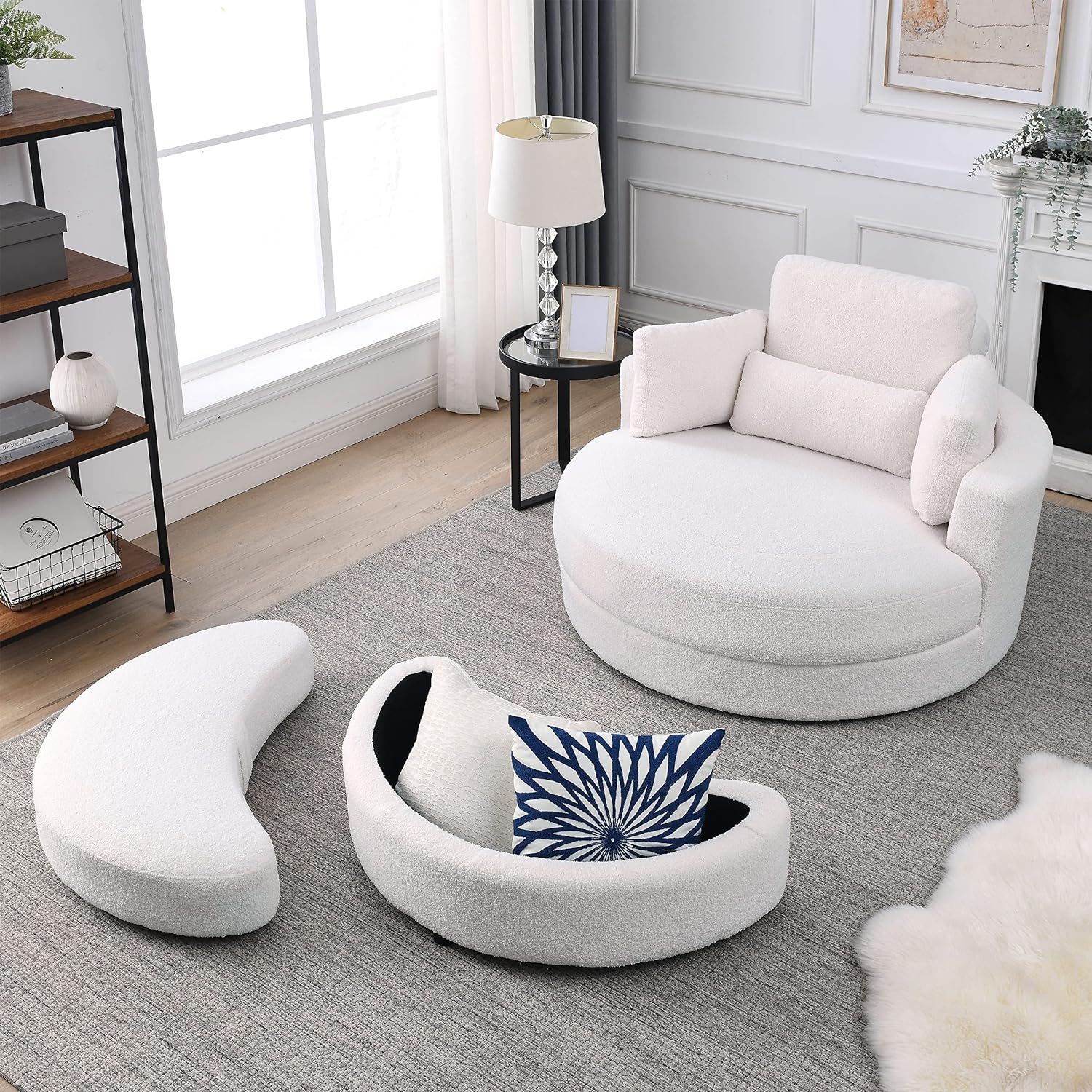 HomthtSof Swivel Accent Barrel Modern Grey Sofa Lounge Club Big Round Chair