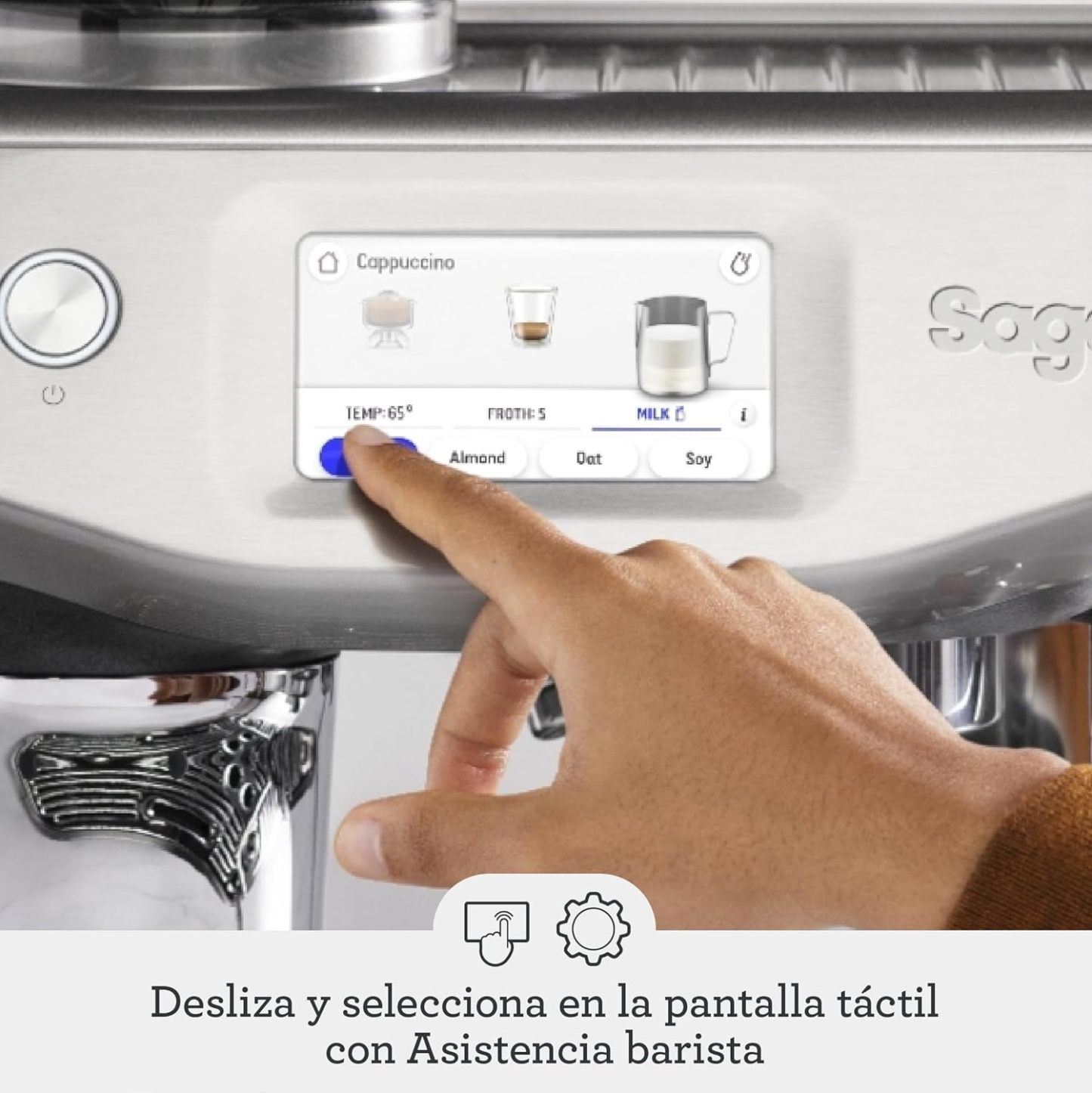 Sage Barista Touch Impress - Cafetera Profesional con Espumador de Leche Automático y Molinillo Incorporado, Acero Inoxidable