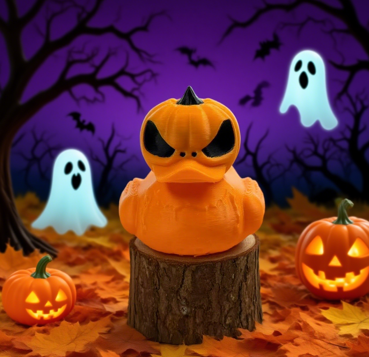 Jack-O'-Lantern Duck Figurine – Halloween Rubber Duck Pumpkin Spooky Collectible