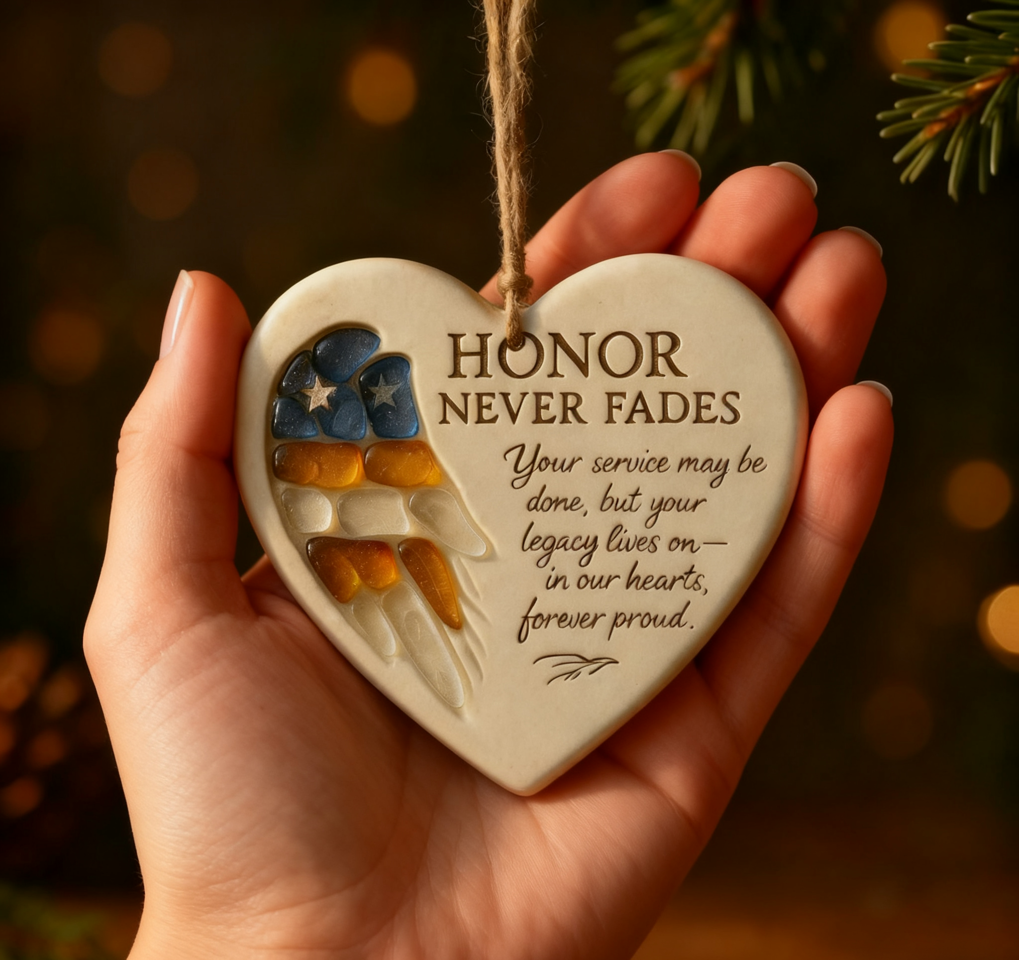 🌲Christmas & Veterans Day Gift💙 SEA GLASS OF HONOR — Heart-Shaped Veteran Keepsake Ornament